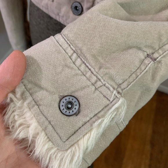 Trucker Jacket Medium Tan Cropped Faux Fur Cotton Outer Retro Penny Lane - Picture 5 of 11